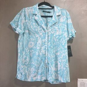 Lauren Ralph Lauren Blue Floral Pajama Lounge Shirt Medium NWT